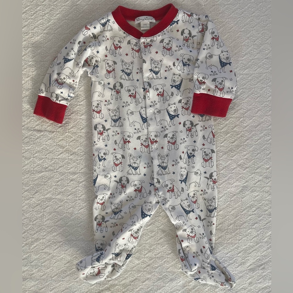 Kissy Kissy Red White and Blue Dogs with Bandanas Button Footie Sleeper